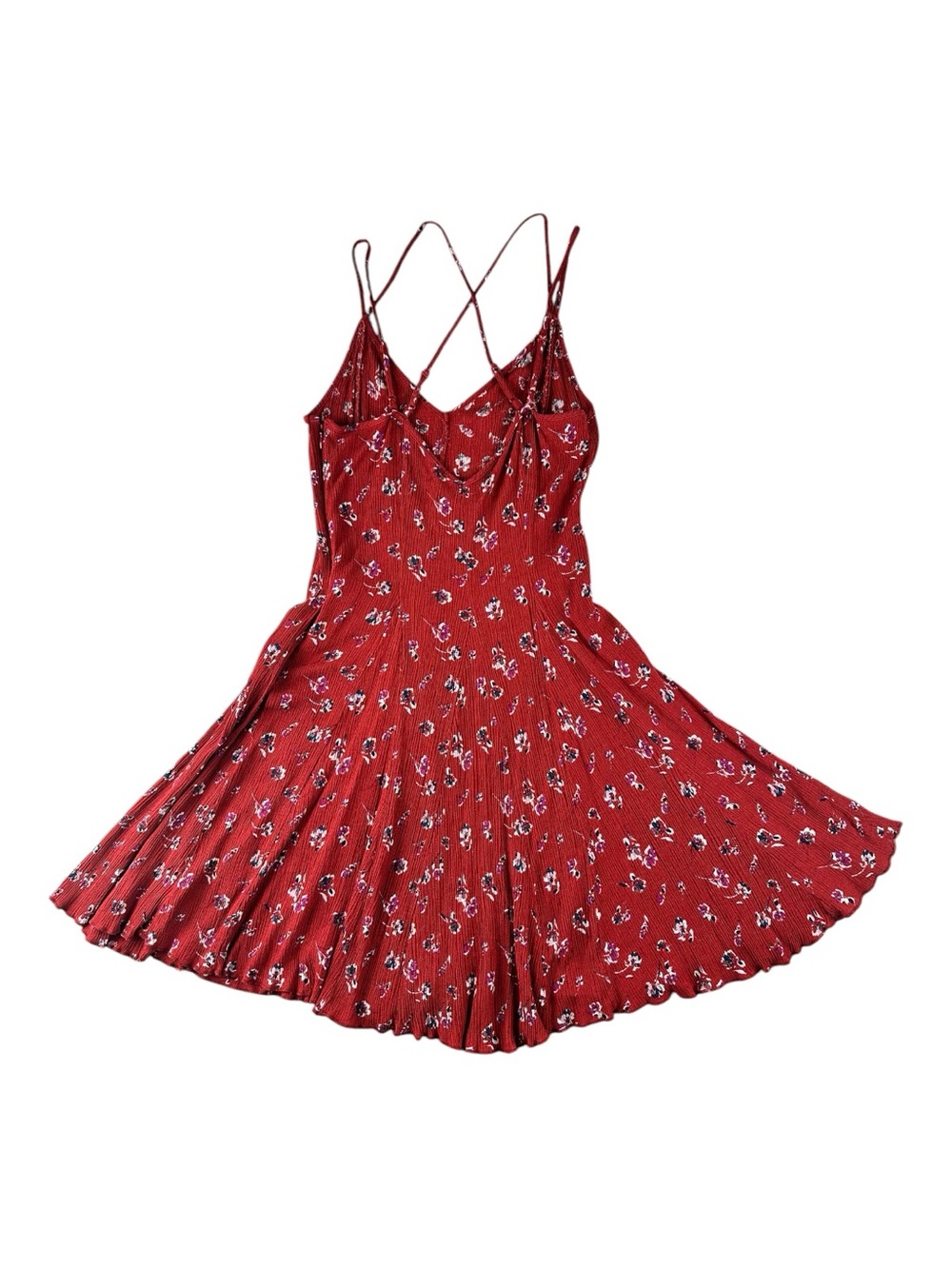 American Eagle Ditsy Floral Ribbed Mini Dress 10 Criss Cross Back Fit Flare - Picture 4 of 9